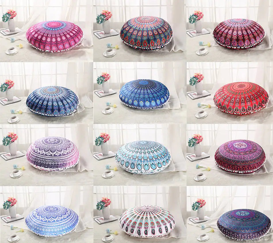 Colorful Mandala Round Floor Pillow for Meditation